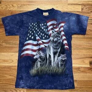 Vintage The Mountain Wolf USA Flag T-Shirt Men’s Size Medium Blue Y2K 2001